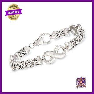 Sterling Silver Byzantine Infinity Station Bracelet 7" Lobster Clasp